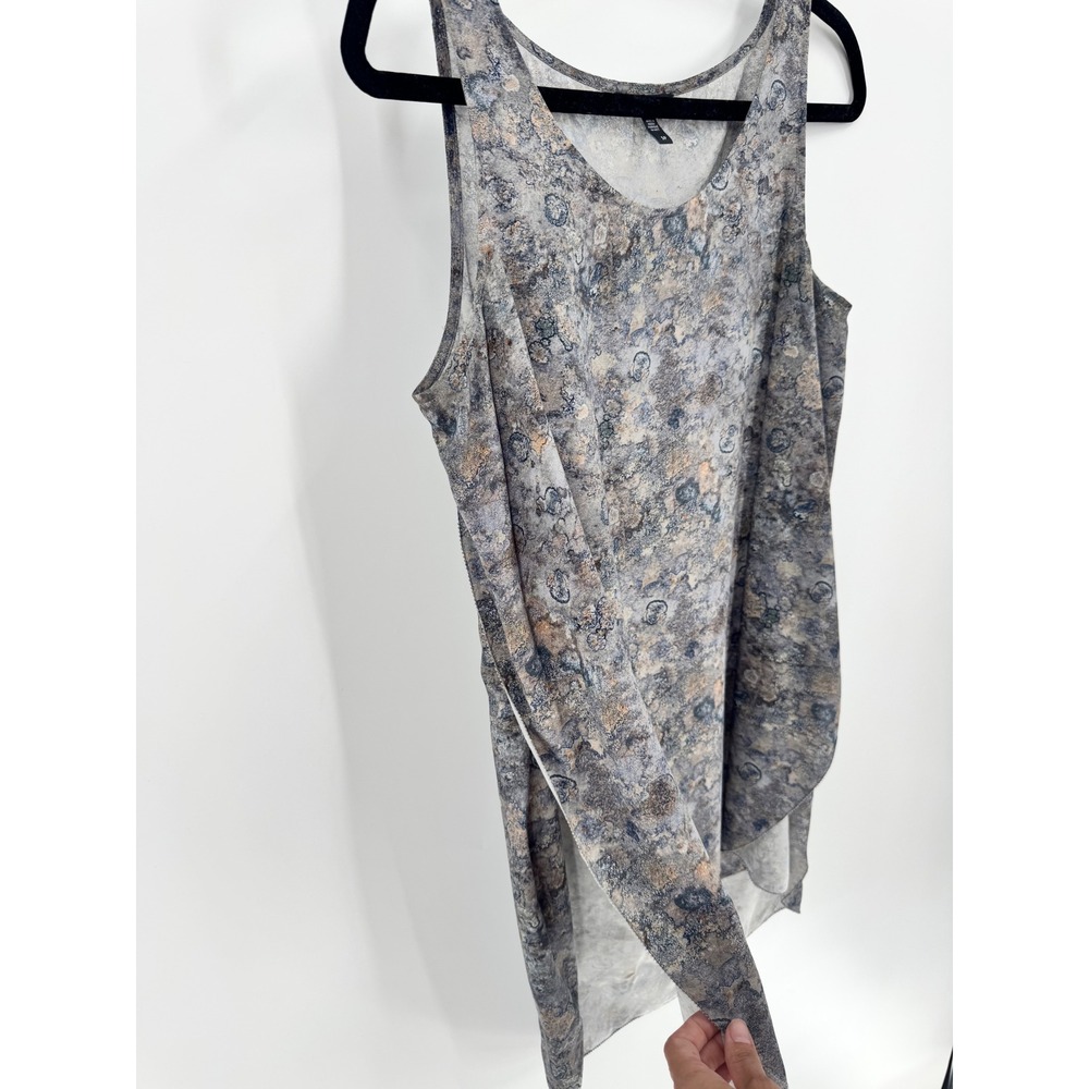 Eileen Fisher Silk Tank Top Women Small Petite Gray Abstract High Low Slits - Picture 5 of 9